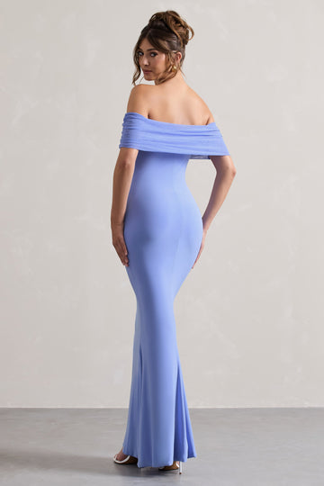 Kiana Pale Blue Bardot Maxi Dress
